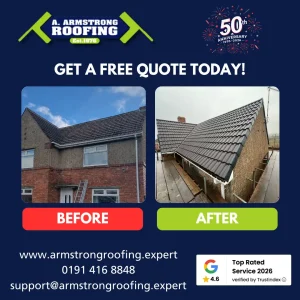 Before and after graphic showing a roof replacement project.